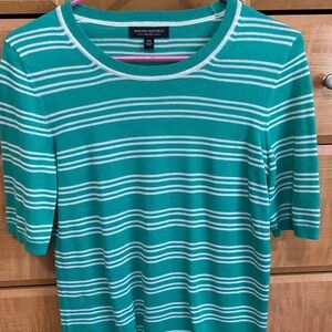 Banana Republic Green Striped Short Sleeve Sweater Top XS